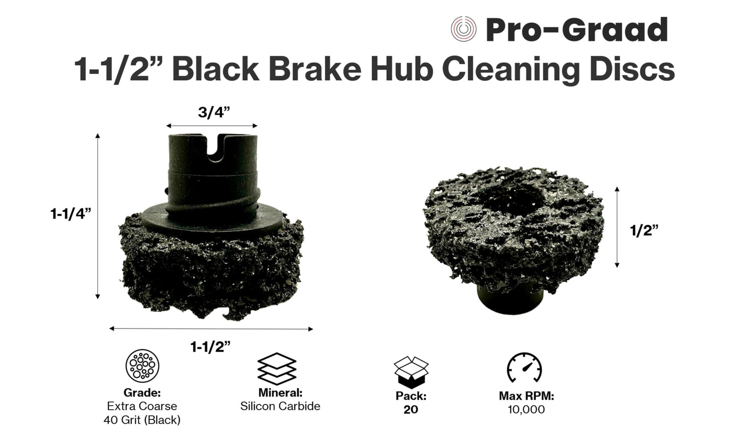 Pro-Graad 45150 20 Pack 1-1/2” Black Brake Hub Cleaning Discs, Brake Drum & Rotors, Around Wheel Studs Rust Removal, Replacement Pads Compatible with Pro Graad Counteract Hub Buddy & 3M Pad Holders