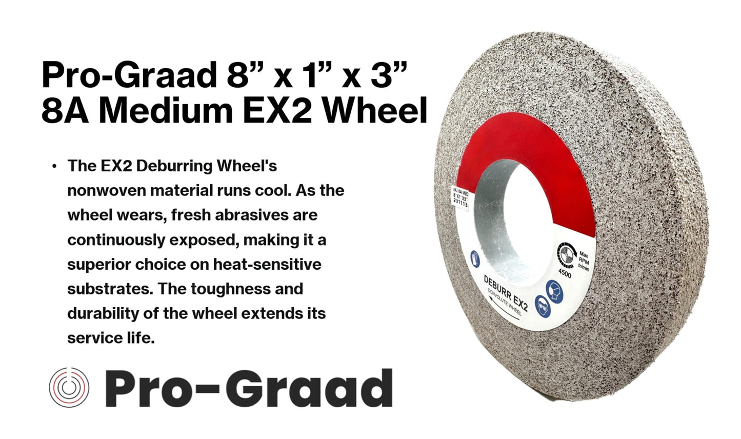 Pro-Graad EX2 Convolute Deburring Polishing Wheel - 8" x 1" x 3" 8A Medium Grit Aluminum Oxide - Extra Durable - Metal Deburring, Finishing and Polishing Wheel - Convolute - 17219 - (1 Pack)