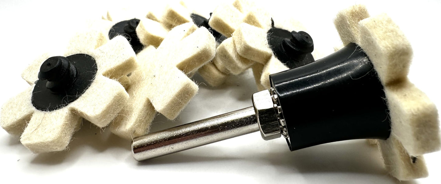Pro-Graad 10 Pack 1-1/2” Wool Felt Buffing & Polishing Stars, Ideal for Buffing & Polishing inside of cylinders, pipe, tubing, Excels on Aluminum, Steel, Titanium - Includes Holder