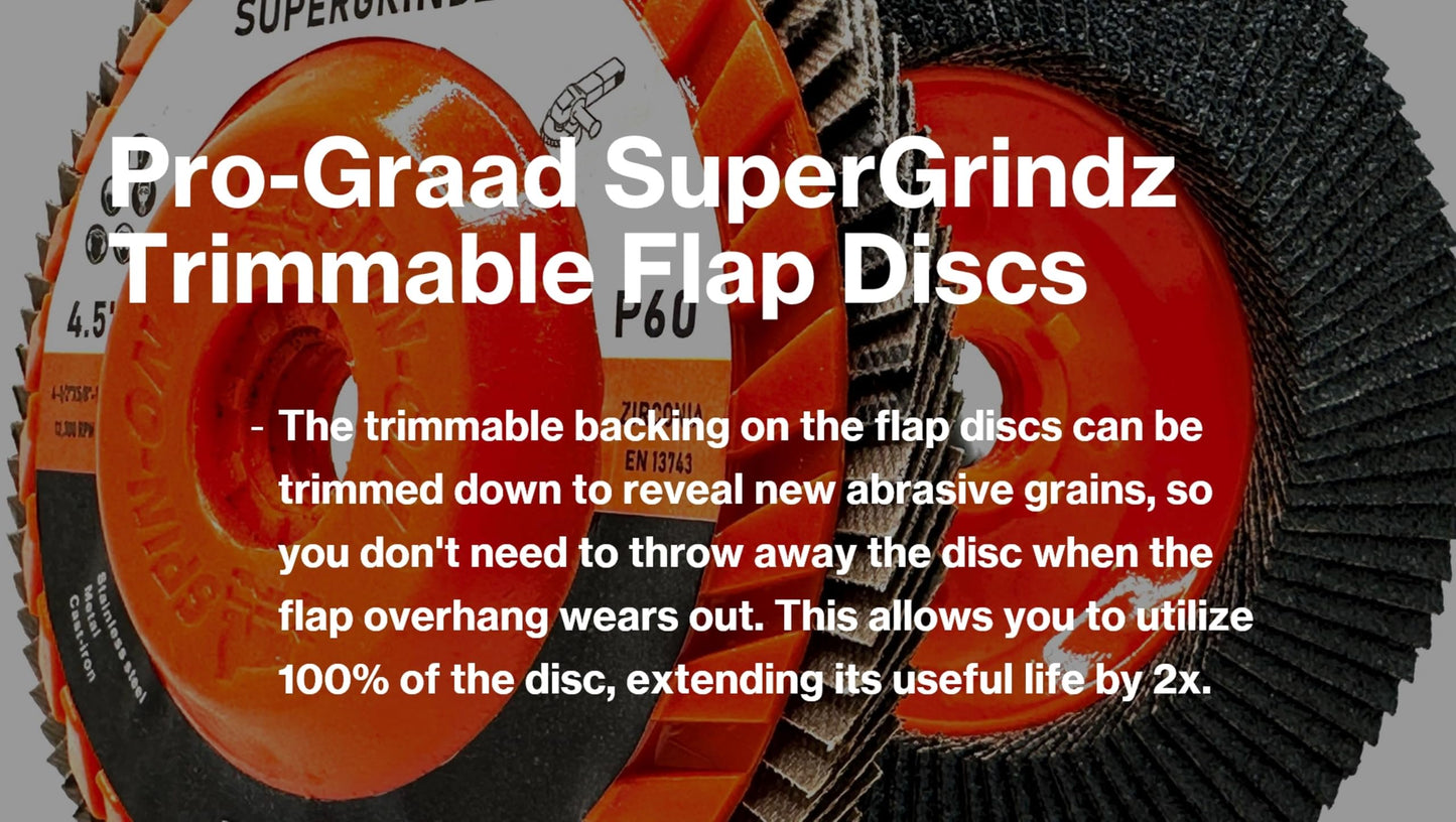 SuperGrindz 10 Pack 4-1/2" x 5/8"-11 60 Grit Type 27 High-Density Zirconia Trimmable Flap Discs for 4.5" & 5" Grinders, 5/8”-11 Fast Change Hub, Sanding, Finishing, Stock & Rust Removal
