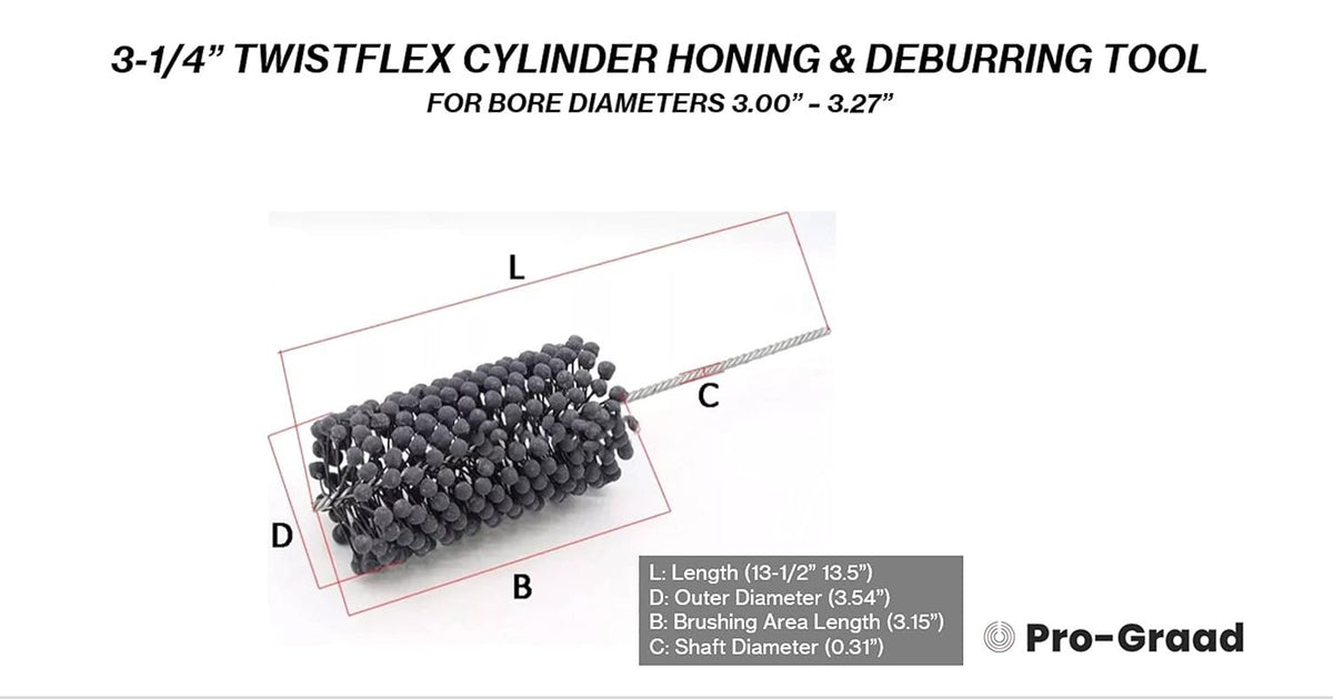 Pro-Graad TwistFlex 3-1/4" 240SC Cylinder Hone | 3.25" Flexible Cylinder Honing & Deburring Tool | Bore Brush for Hole Diameters 3.00"- 3.27" | Silicon Carbide 240 Grit | 0.31" Shank | 13.5" Length