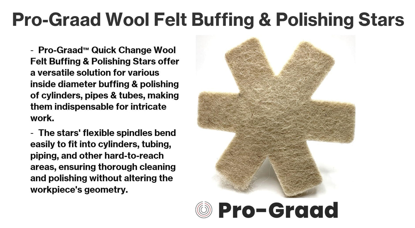 Pro-Graad 10 Pack 3” Wool Felt Buffing & Polishing Stars, Ideal for Buffing & Polishing Inside of cylinders, Pipe, tubing, Excels on Aluminum, Steel, Titanium - Includes Holder
