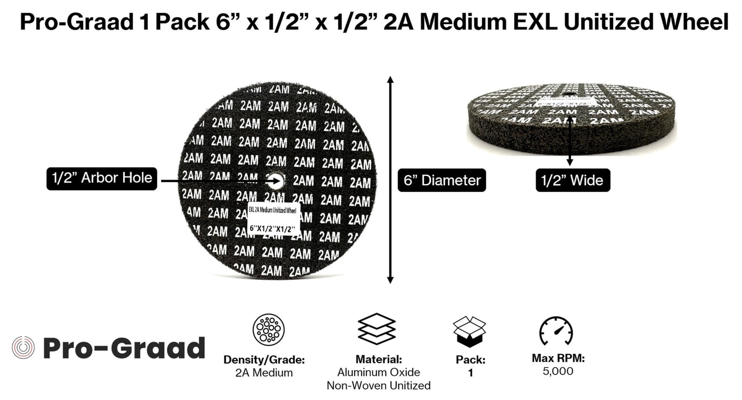 Pro-Graad EXL Unitized Wheel, Aluminum Oxide, 6" Diameter x 1/2" Wide x 1/2" Arbor, 2A Medium | 15534 | (Pack of 1)