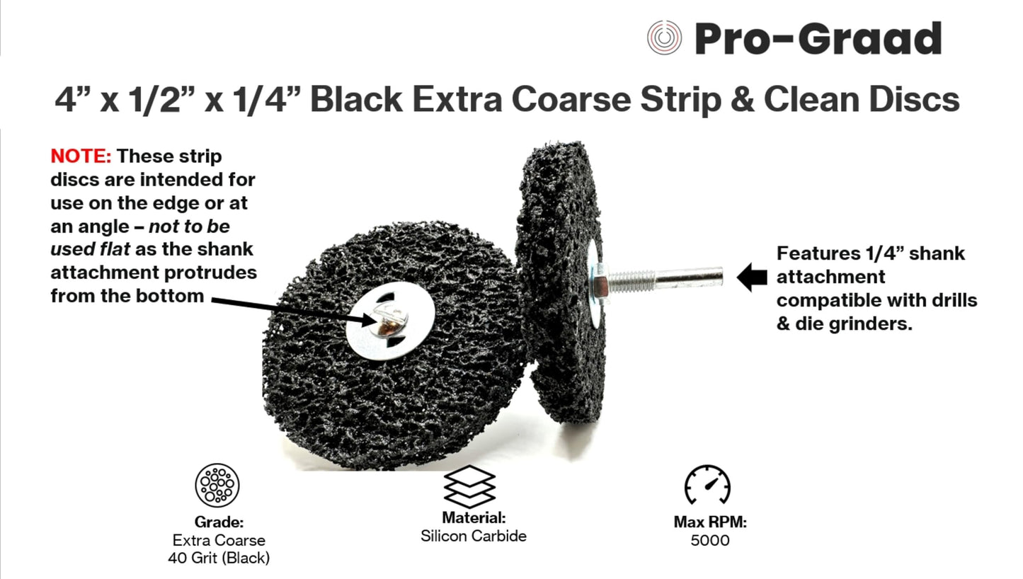 Pro-Graad 2 Pack Paint Stripping Disc Drill Attachment | 4" x 1/2" Wide with 1/4" Shaft | Strip & Clean Discs Remove Paint Coating Rust | Black | Pack of 2
