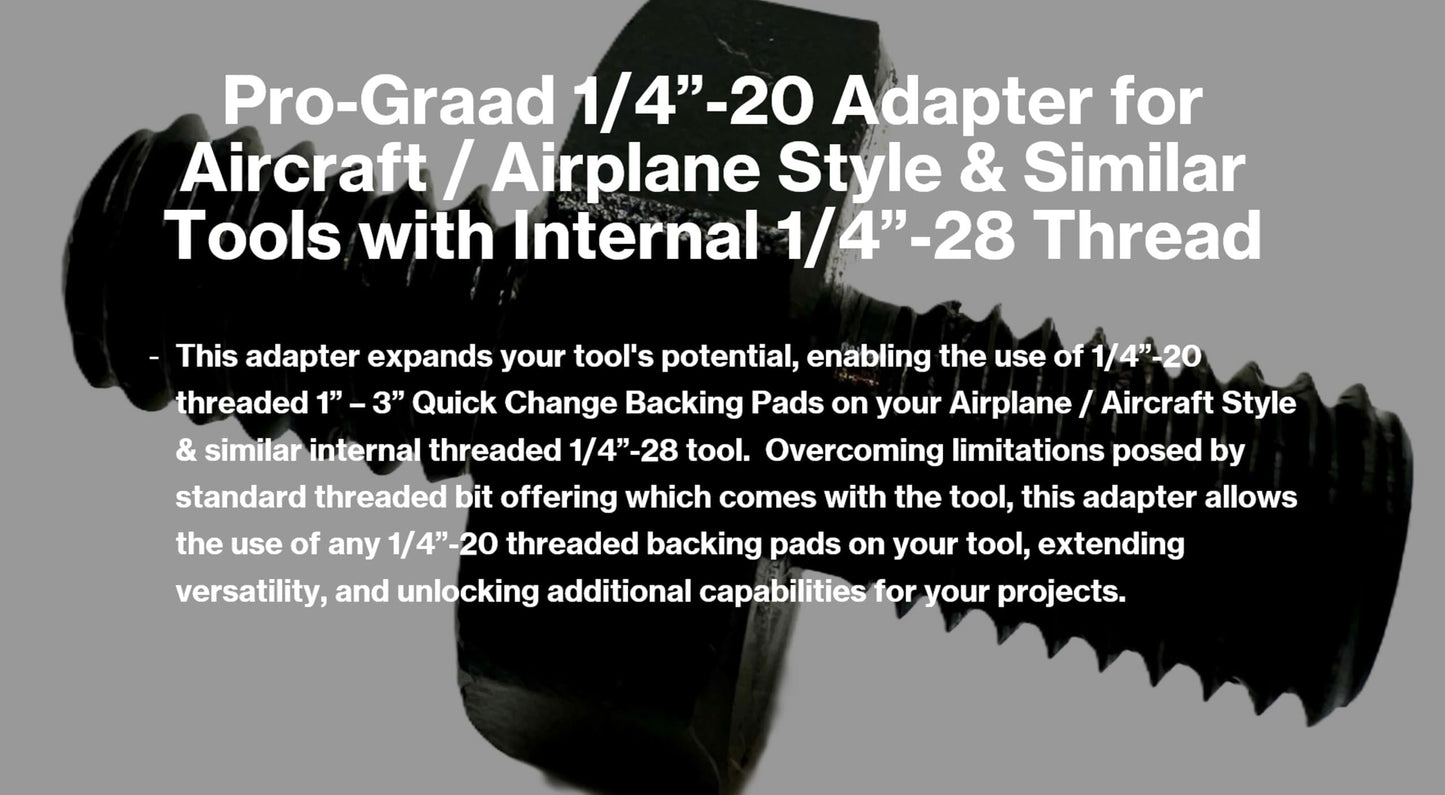 Pro-Graad 54021 1/4"-28 Male to 1/4"-20 Male Adapter for Aircraft/Airplane Drills, Rotary Tools - Convert Internal 1/4"-28 Thread to 1/4"-20 Male Thread for R-Type Quick Change Disc Holders (1"-3")