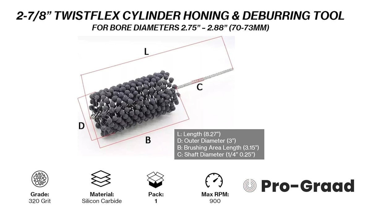 2-7/8” 320 Silicon Carbide TwistFlex Cylinder Hone 71-73mm, 2.75" - 2.87"