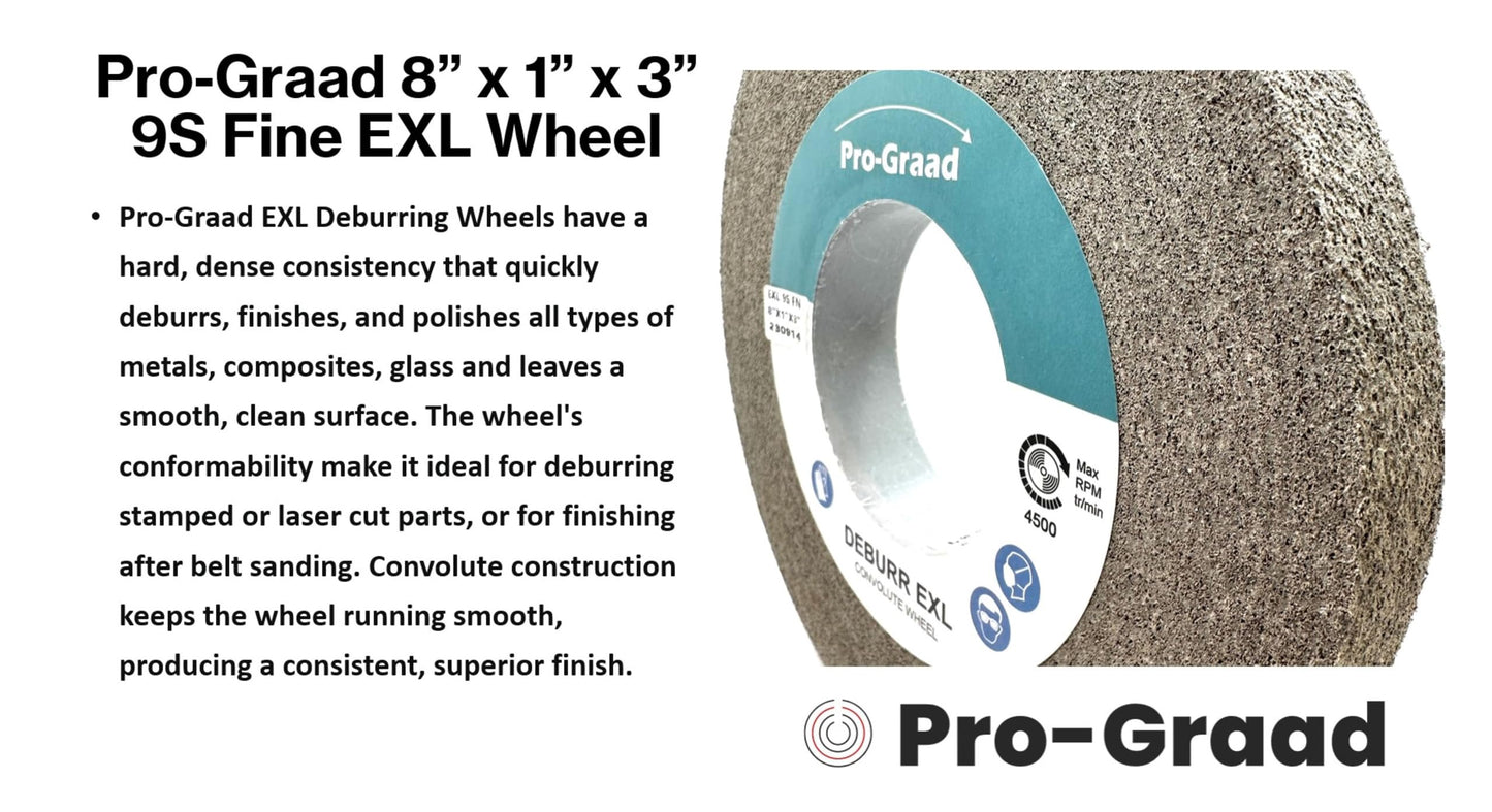 Pro-Graad EXL Deburring Wheel - 8" x 1" x 3" 9S Fine Grit - Silicon Carbide - Metal Deburring, Finishing and Polishing Wheel - Convolute - 05135 - (1 Pack)