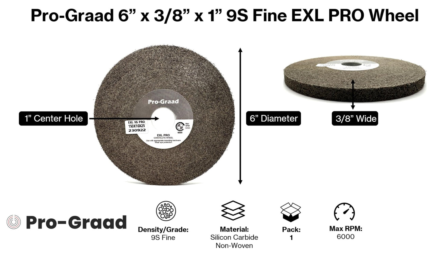 Pro-Graad EXL PRO Convolute Deburring Polishing Wheel - 6" x 3/8" x 1" 9S Fine Silicon Carbide - Professional Grade - Metal Deburring, Finishing and Polishing Wheel - (1 Pack)