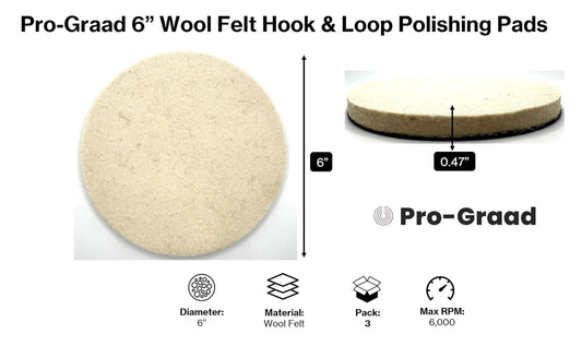 Pro-Graad 6" Wool Polishing Pads, 3pcs Wool Felt Polishing Pad Buffing Wheels Flocking Hook & Loop Backing for Random Orbital Sander, Pack of 3