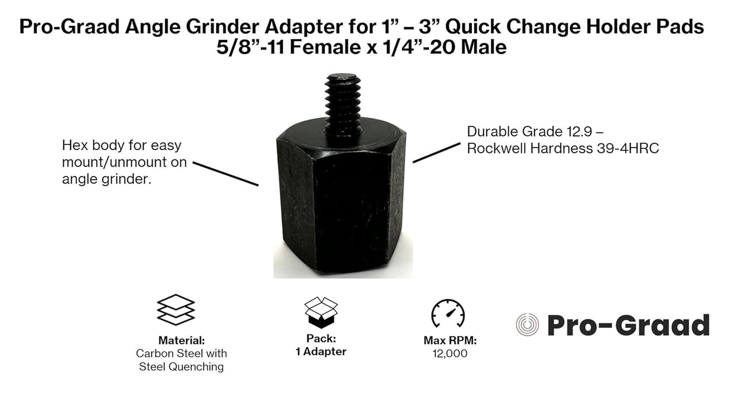 Pro-Graad 5 Piece 5/8-11 Angle Grinder Adapter Kit, with 2” & 3” Roll Lock Type R Quick Change Disc Pad Holder, 5 Pcs Adapter Kit for Angle Grinders with 5/8”-11 Thread