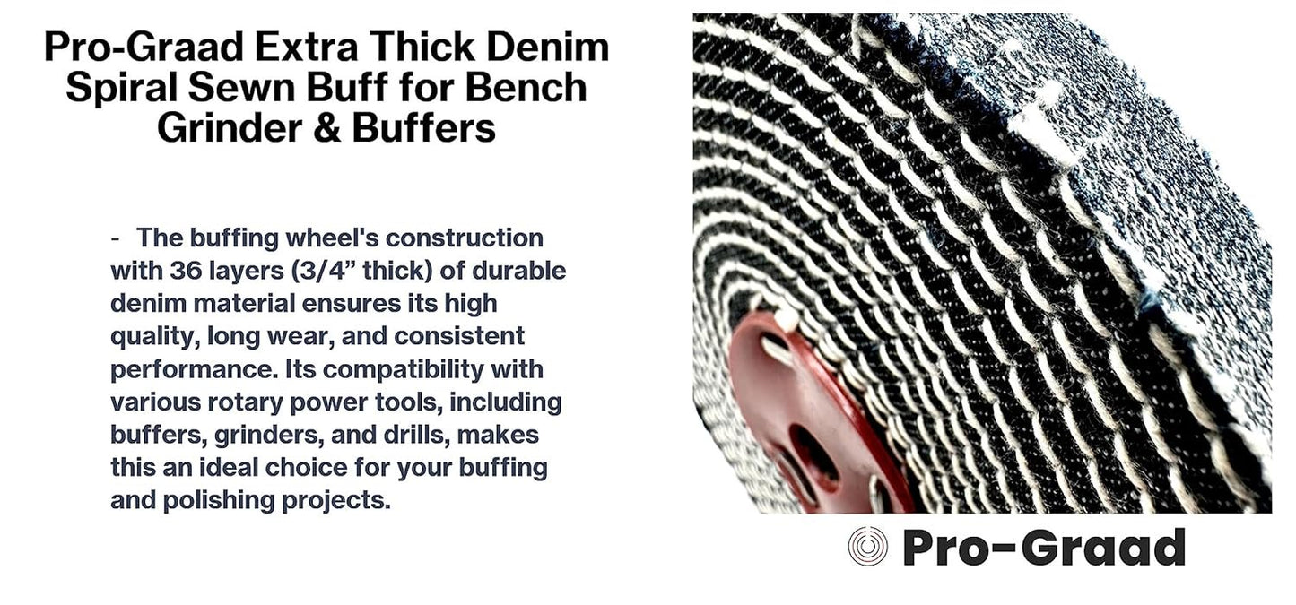 Pro-Graad 1 Pack 8” Denim Buffing Wheel 8 inch x 5/8 inch Arbor Hole Extra Thick Denim Spiral Sewn Buff for Bench Grinder & Buffers, 2X Durability – Pack of 1