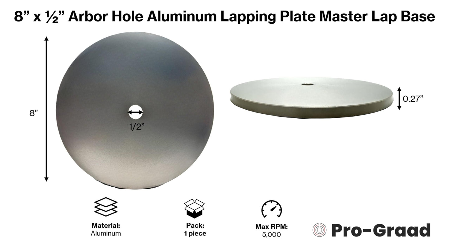 Pro-Graad 8'' Aluminum Lapping Plate Master Lap Base, 1/2'' Arbor Hole, for Diamond Flat Lap Discs, Grinding Pads, Abrasive Wheels Backer Disc, Slant Cabber, Lapidary, Polishing Machines – 1 Pack