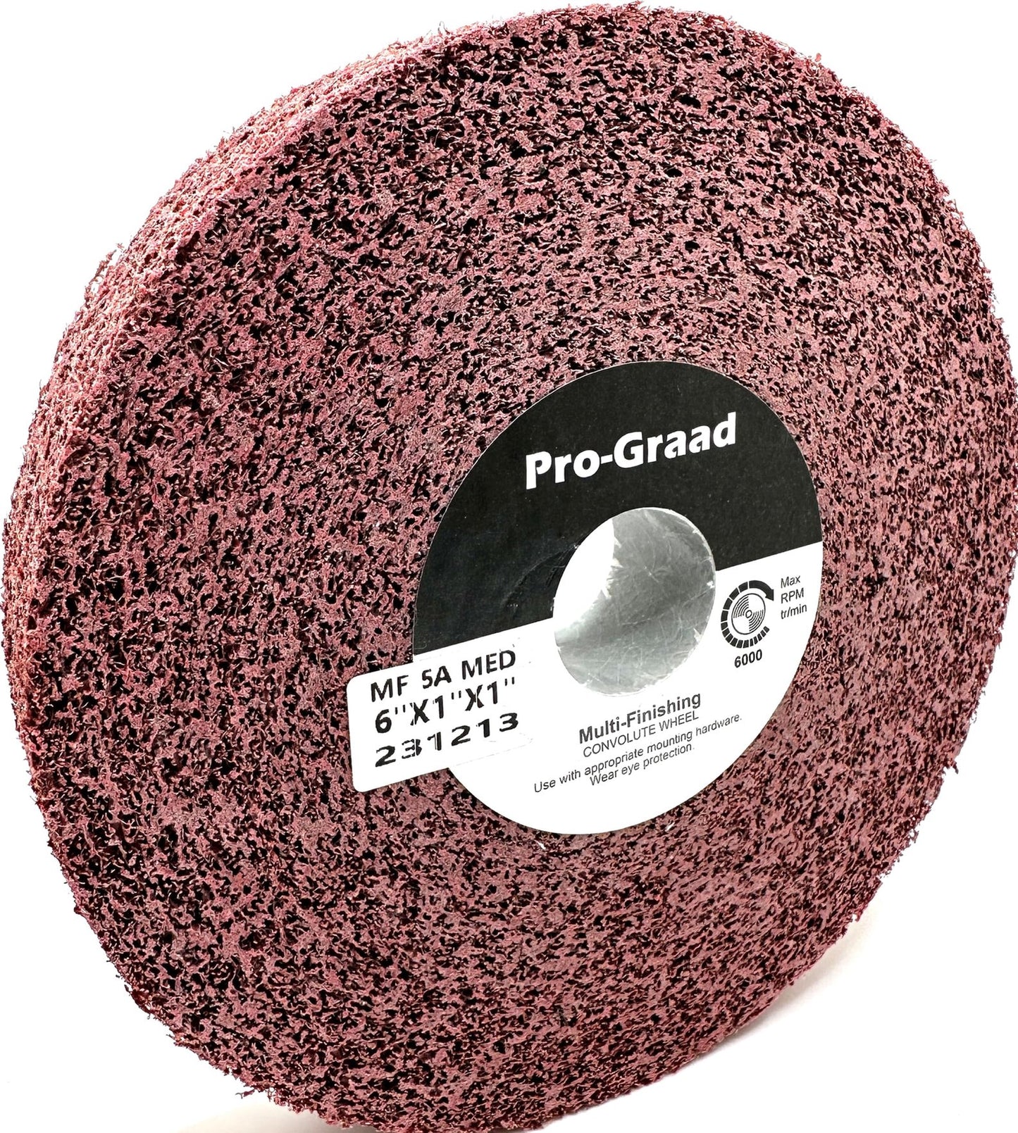 Pro-Graad Metal Finishing Wheel – 6” x 1” x 1” 5A Medium Grit – Aluminum Oxide – Maroon Metal Finish Convolute Wheel – for #3 & #4, Brush, Satin and Mill Finishes – 01862 - Pack of 1
