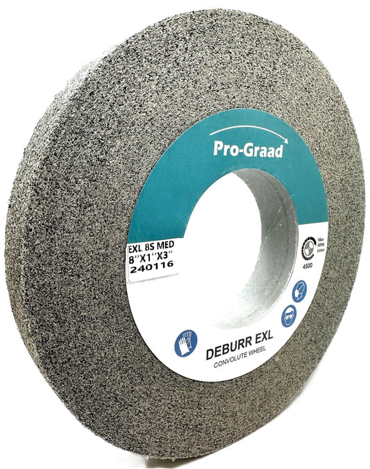 Pro-Graad EXL Deburring Wheel - 8" x 1" x 3" 8S Medium Grit - Silicon Carbide - Metal Deburring, Finishing and Polishing Wheel - Convolute - 18279 - (1 Pack)