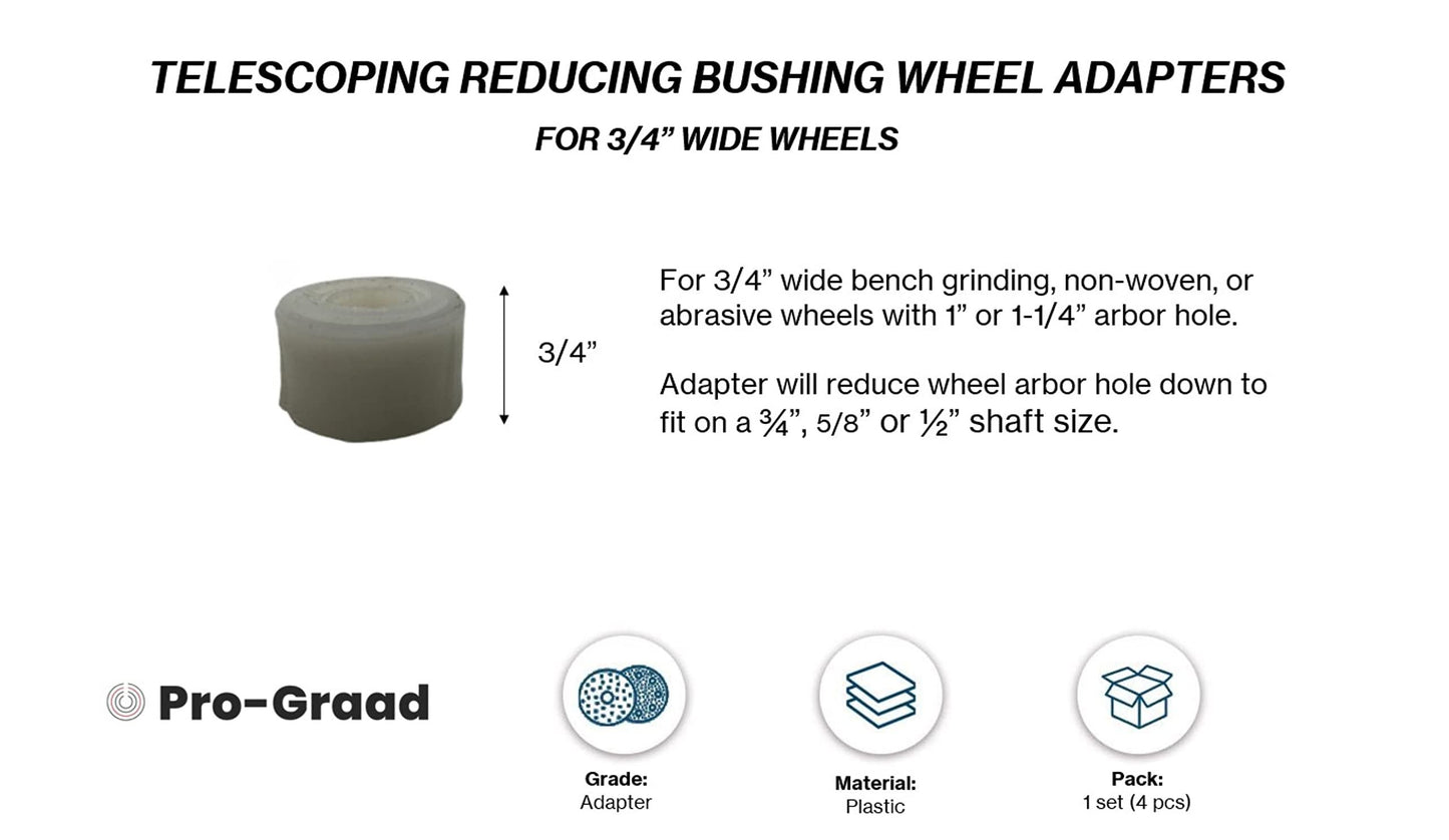 Bench Grinder Arbor Adapter Wheel Bushings, Reducing Bushing Arbor Adapters for 3/4" Thick Bench Grinding Wheels with 1-1/4” or 1” Hole, Arbor Adapter Reduces to ¾”, 5/8”, ½” Shaft Sizes