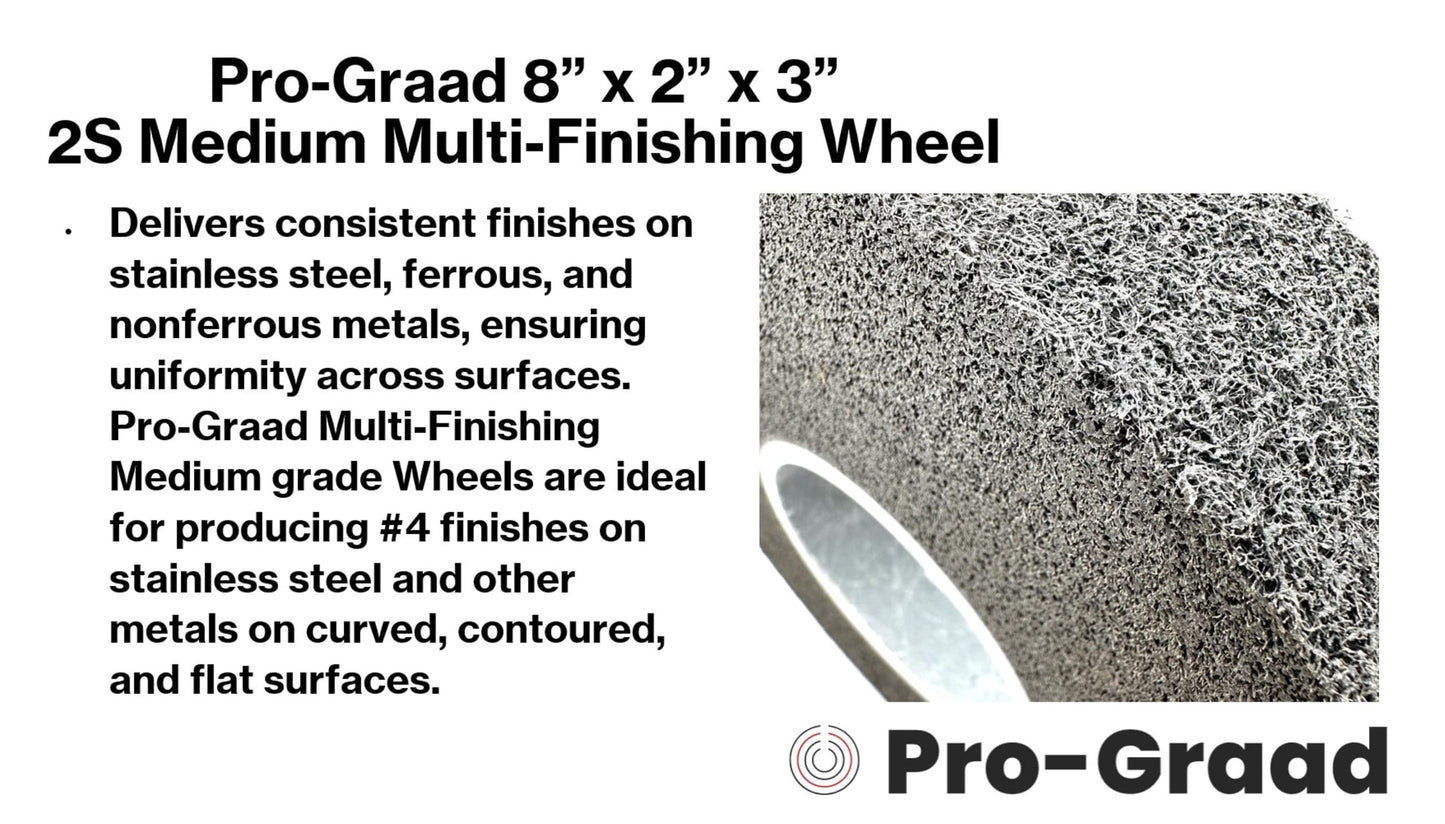 Pro-Graad Multi-Finishing Wheel – 8” x 2” x 3” 2S Medium Grit Silicon Carbide - Stainless Steel Finishing Convolute Wheel – for #4 Finish - 1 Pack