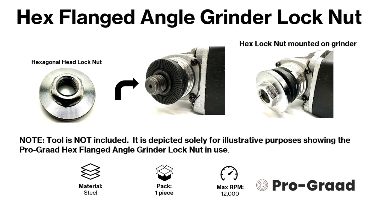 Pro-Graad 5/8-11 Angle Grinder Flange Nut, Hex Flanged Replacement Lock Nut, Locking Fastener Upper Pressing Plate Nut for 5/8”-11 Angle / Side Grinders