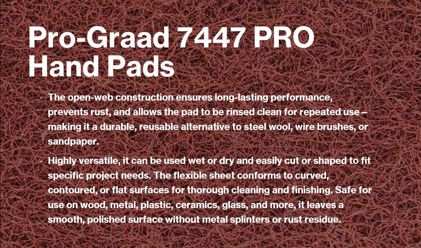 Pro-Graad 7447 PRO 3-2/3" x 9" Very Fine Maroon Surface Conditioning Sheet Pad - Reusable Non-Woven Aluminum Oxide Abrasive for Cleaning, Finishing & Scuffing - 20 Pack – 64958