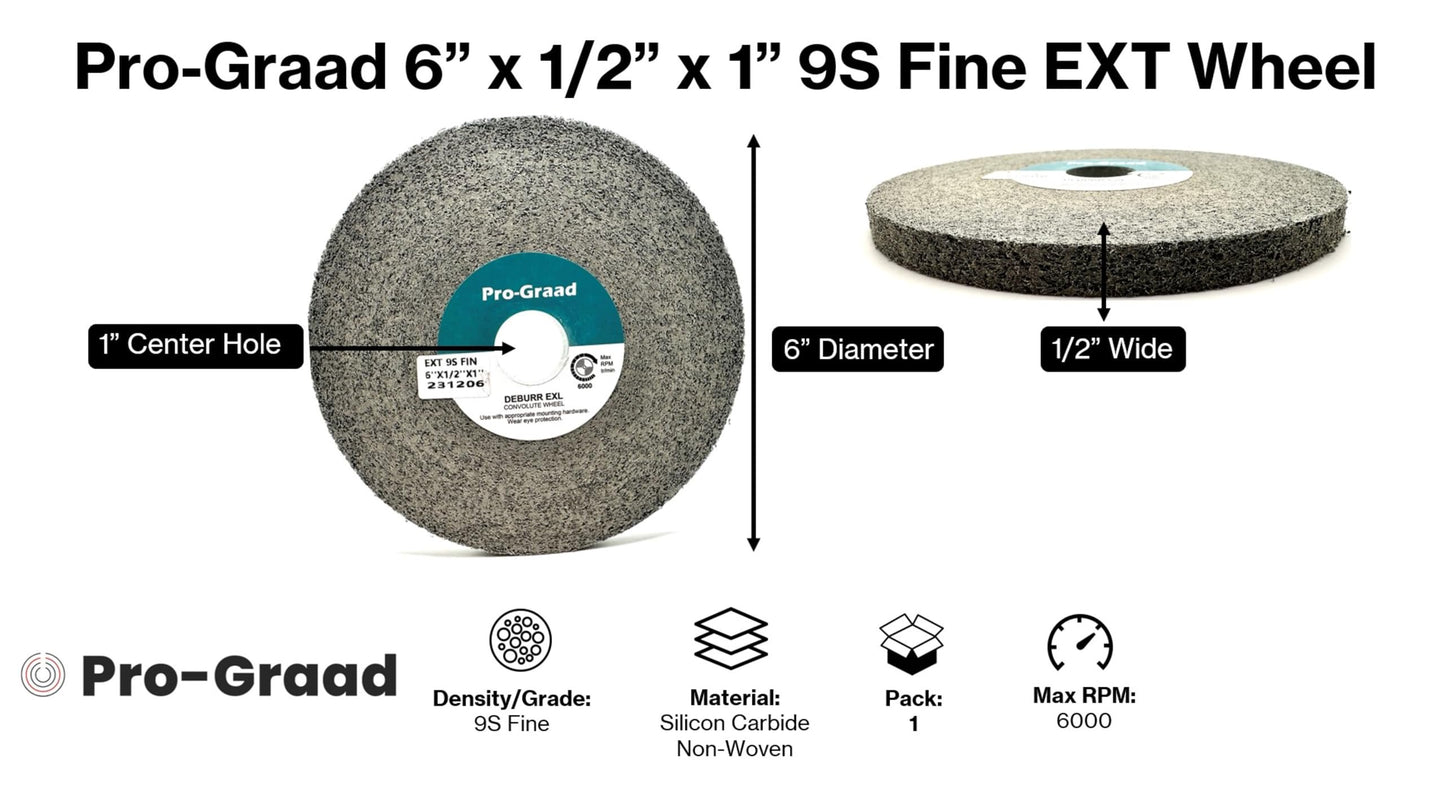 Pro-Graad EXT Deburring Wheel - 6" x 1/2" x 1" 9S Fine Grit - Silicon Carbide - Metal Deburring, Finishing and Polishing Wheel – Excels on Titanium, Stainless & Tough Alloys - Convolute - (1 Pack)