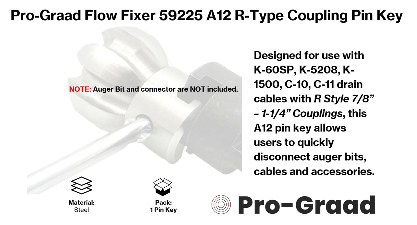 Pro-Graad Flow Fixer 59225 A12 Replacement Coupling Pin Key – Compatible Fit Ridgid K-60SP(7/8), K-5208, K-1500, C-10, C-11  Drain Cable R Style Couplers, Fits R-Type 7/8” – 1-1/4” Coupler Pin Tool