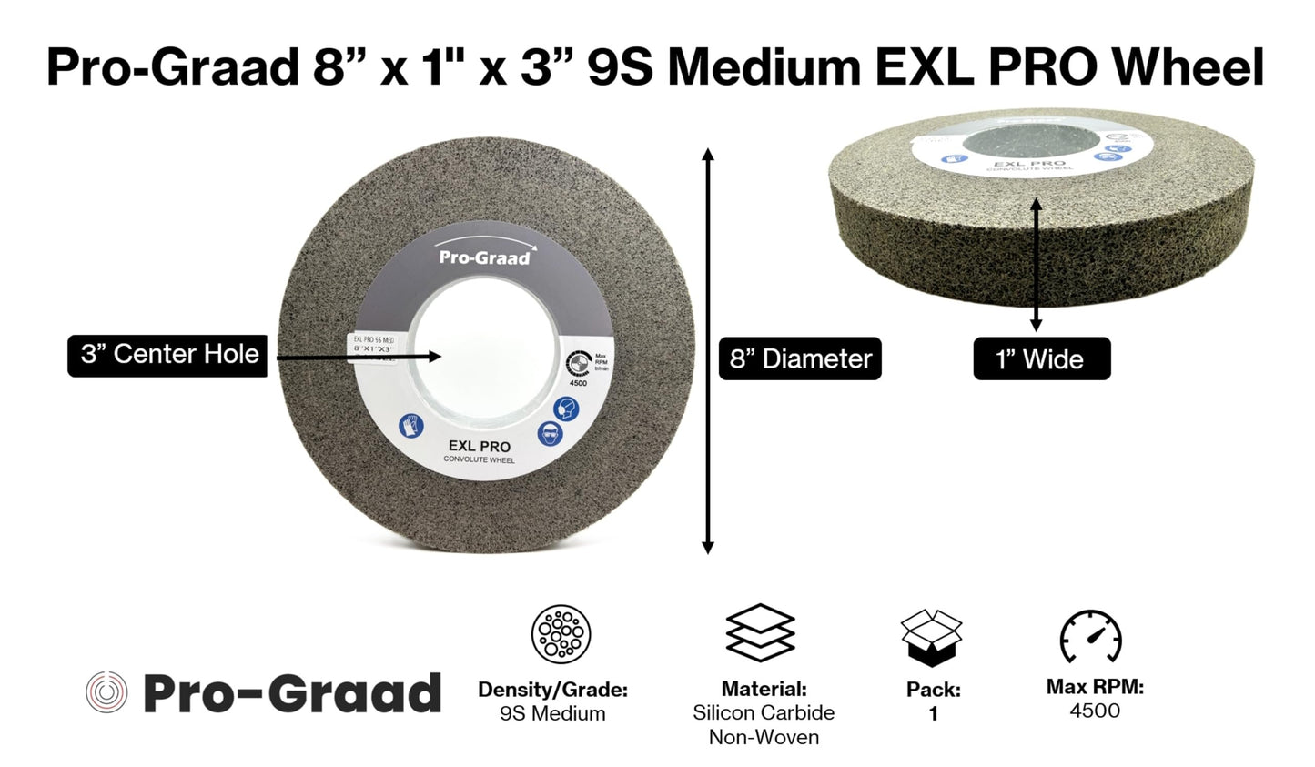 Pro-Graad 8” x 1” x 3” 9S Medium EXL PRO Convolute Deburring Polishing Wheel -  Silicon Carbide - Professional Grade - Metal Deburring, Finishing and Polishing Wheel –  1 Pack