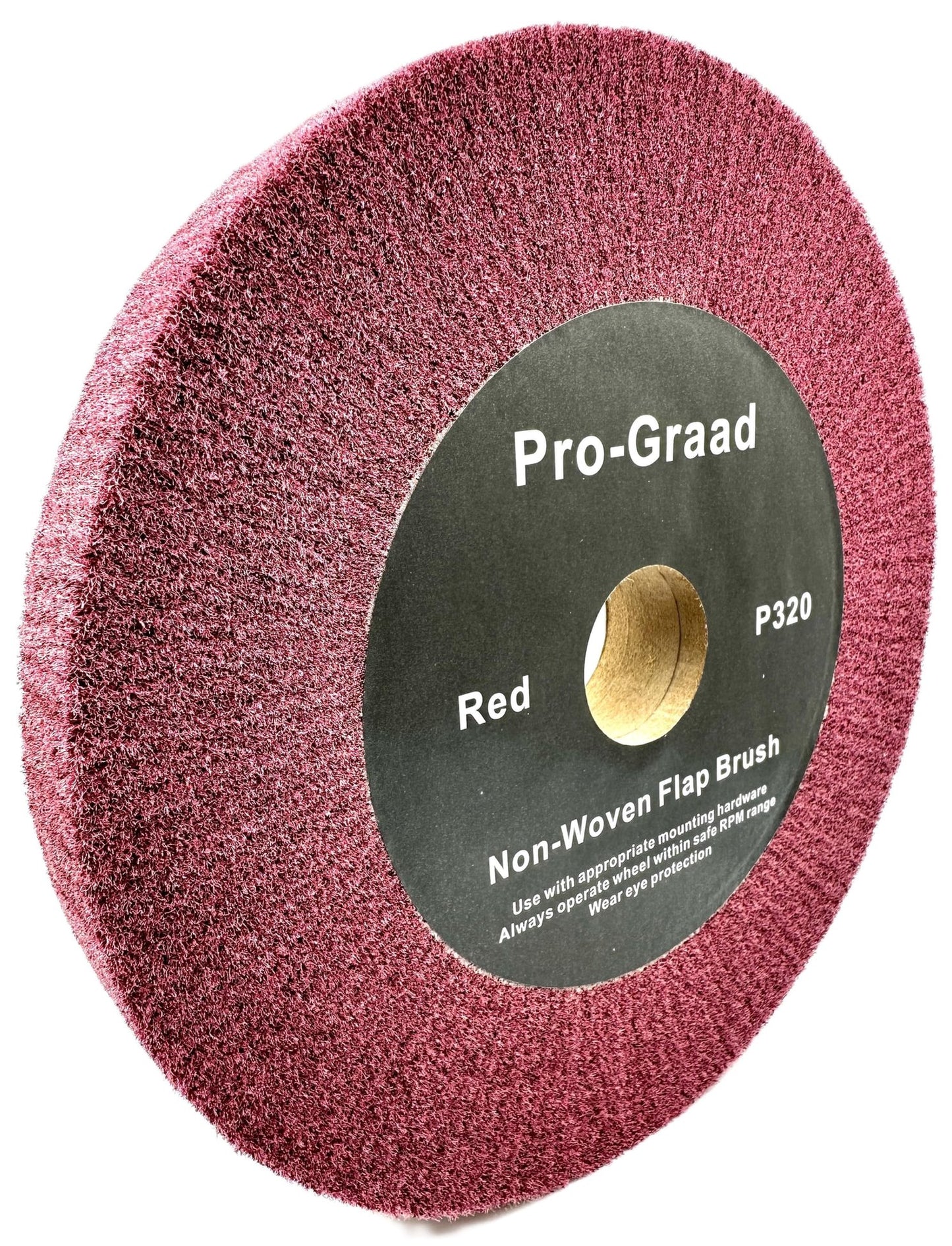 Pro-Graad 8” x 1” x 1-1/4” Arbor Red Bench Grinder Polishing Wheel, 320 Grit, Tight Weave, Great for refurbishing golf clubs and metal, Non-Woven Wheel for Copper, Metal, Finishing, and Burnishing