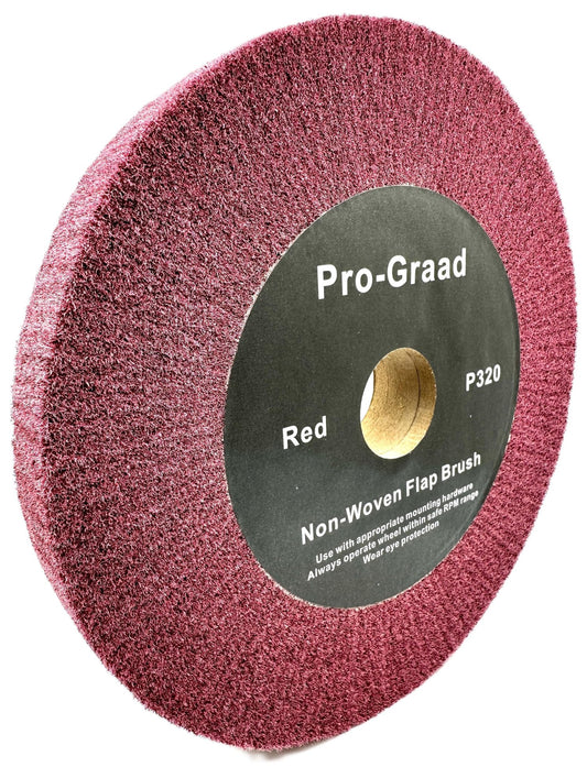 Pro-Graad 8” x 1” x 1-1/4” Arbor Red Bench Grinder Polishing Wheel, 320 Grit, Tight Weave, Great for refurbishing golf clubs and metal, Non-Woven Wheel for Copper, Metal, Finishing, and Burnishing