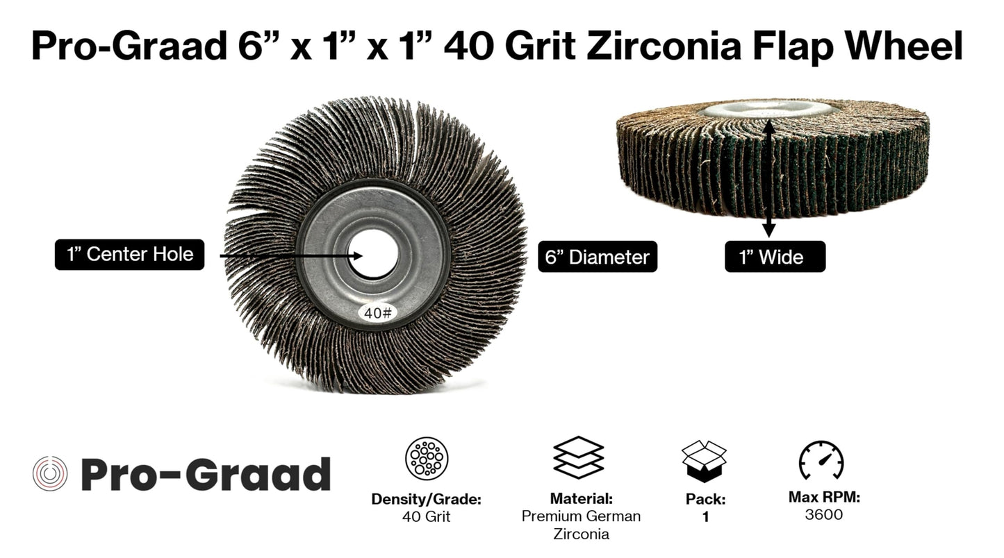 Pro-Graad 6” x 1” x 1” 120 Grit Premium Zirconia Abrasive Unmounted Flap Wheel for Deburring, Sanding, Grinding, Rust, Paint Removal Polishing Wheel for Bench Grinder