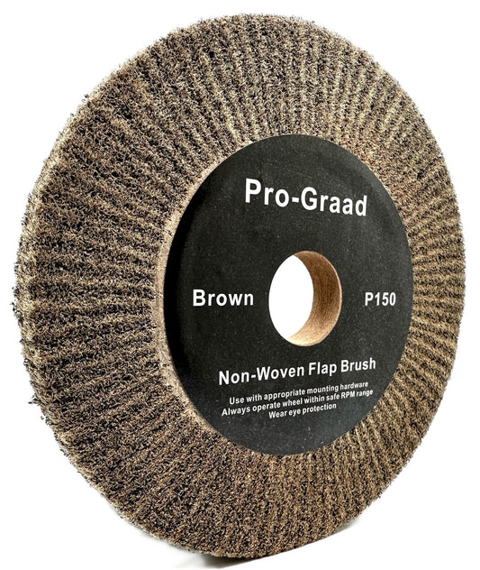 6” x 1/2” Brown P150 Cut & Polish Non-Woven Bench Grinder Polishing Burnishing Satin Finishing Flap Brush Wheel, Aluminum Copper Metal Golf Club Refurb, Compatible for 1/2”, 5/8”, 3/4" Arbor