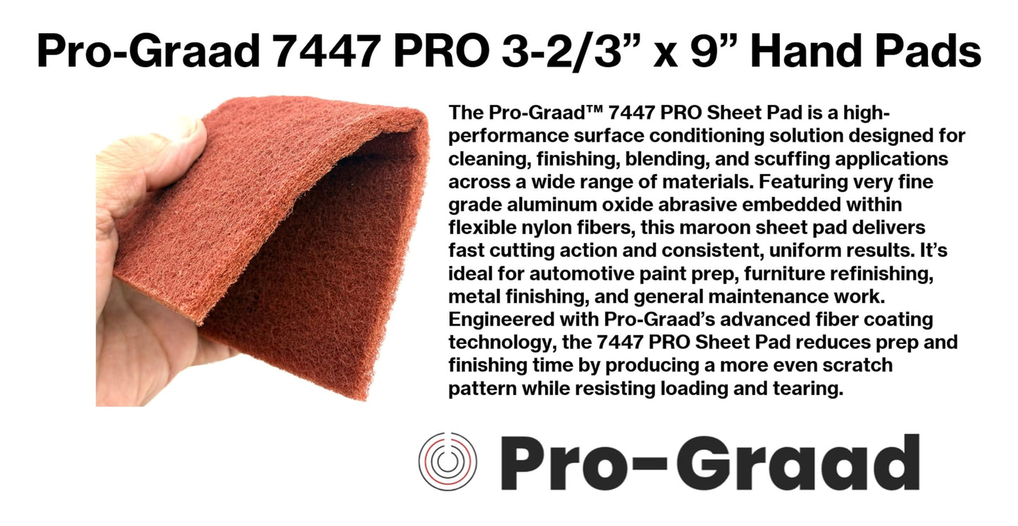 Pro-Graad 7447 PRO 3-2/3" x 9" Very Fine Maroon Surface Conditioning Sheet Pad - Reusable Non-Woven Aluminum Oxide Abrasive for Cleaning, Finishing & Scuffing - 20 Pack – 64958
