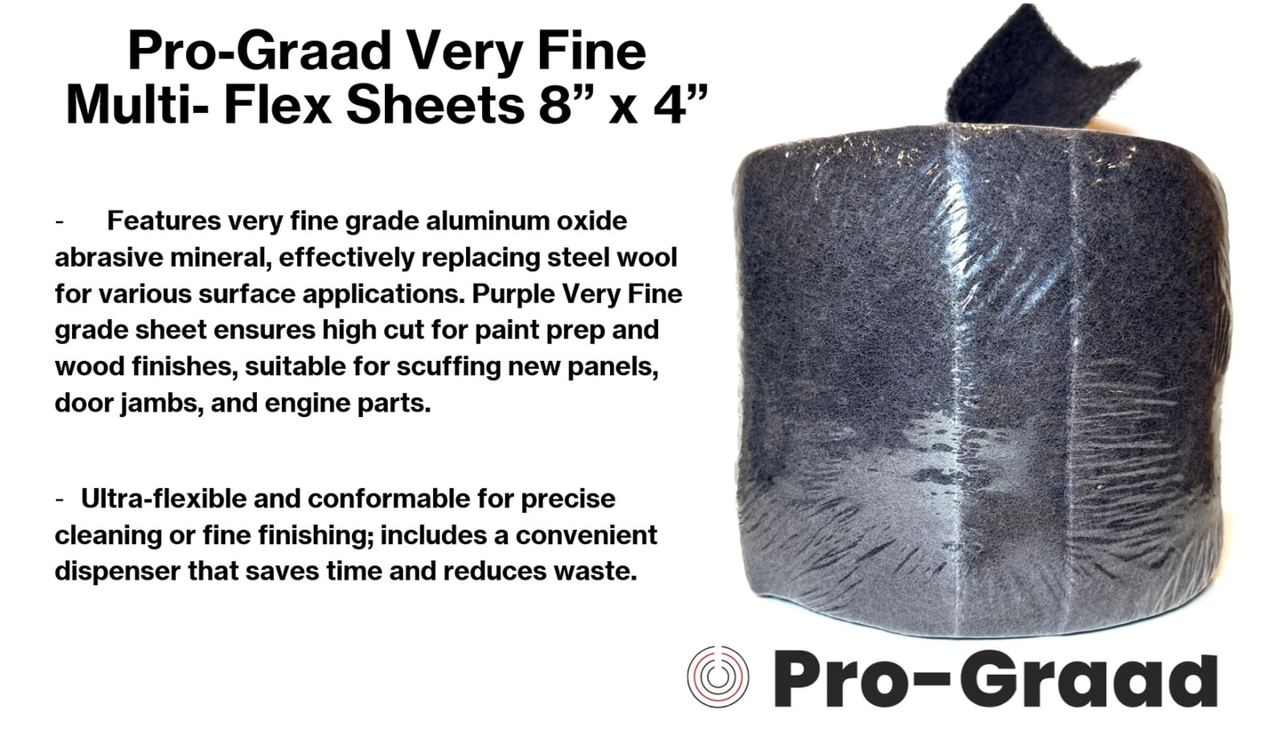 Pro-Graad Multi-Flex Abrasive Sheets 8” x 4” A-VFN Maroon Aluminum Oxide - Very Fine, Ultra Flexible and Conformable for Cleaning or Fine Finishing - Convenient Dispenser, 07521, 1 Roll/60 Sheets