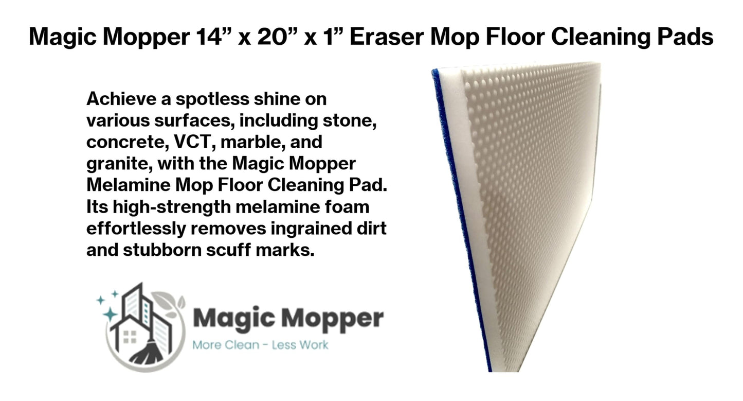 Magic Mopper Eraser Mop Floor Cleaning Pads – 14″ x 20″ (5 Pack) | Commercial-Grade Melamine Sponge Mop Pads for Floors, Tile & Grout | Durable, Versatile for Deep Cleaning