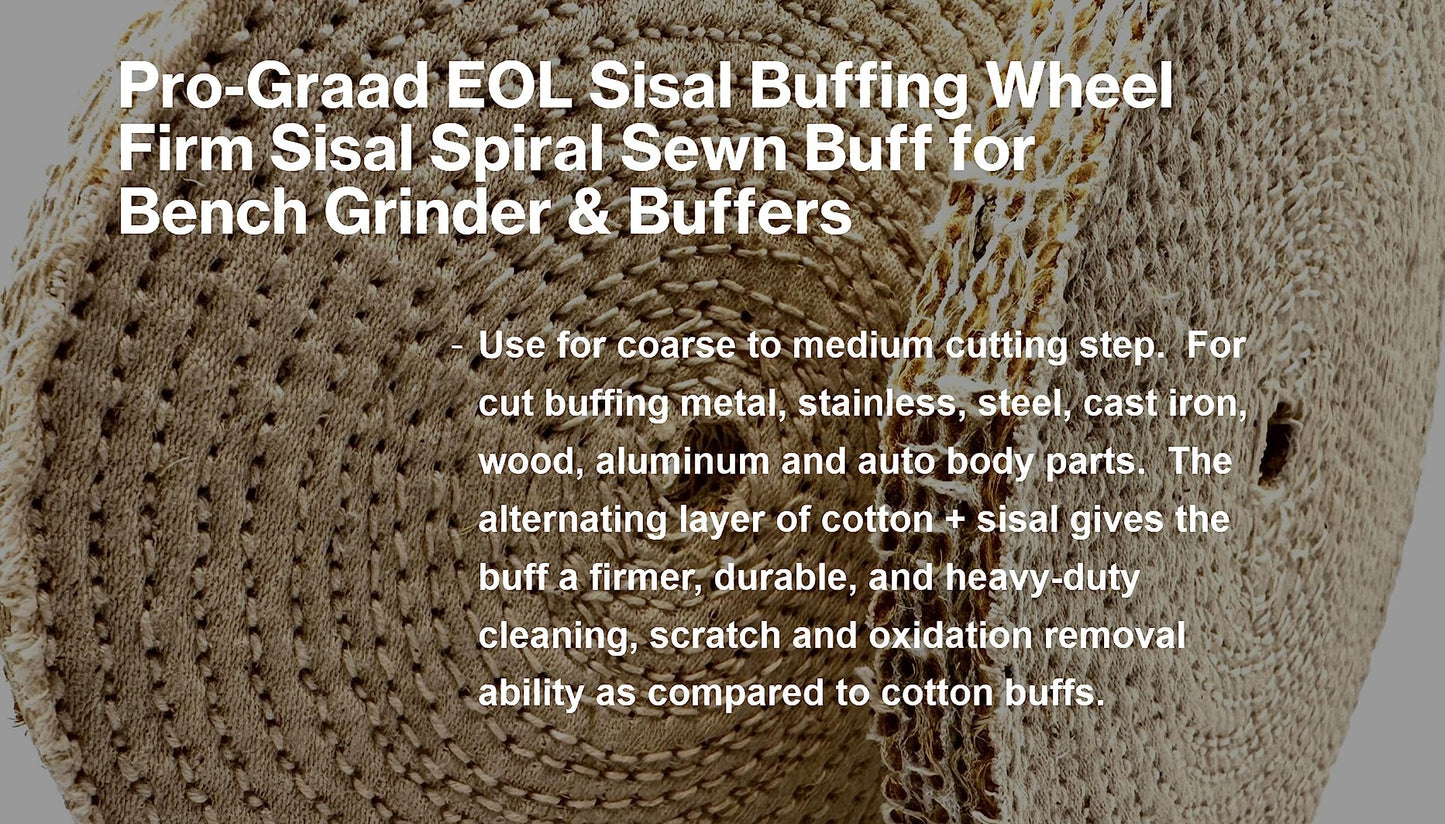 Pro-Graad 12" EOL Sisal Buffing Wheel, 12 inch x 11 Ply - 1/2 inch Thick x 3/4 inch Arbor Hole, Firm Sisal Spiral Sewn Buff for Buffer, Ideal for Coarse Cut First Step Buffing – Pack of 1
