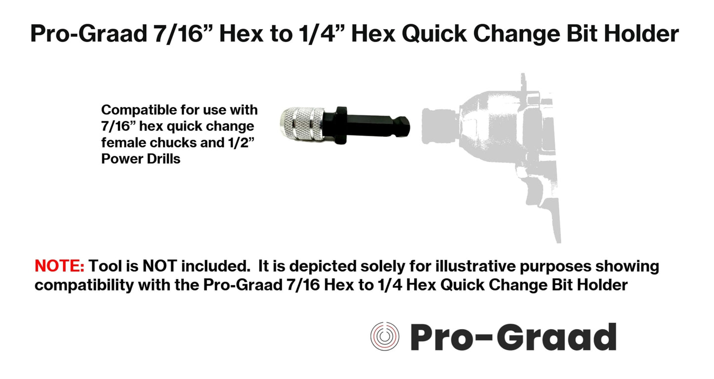 Pro-Graad 7/16" Hex to 1/4" Hex Shank Adapter, Quick Change Bit Holder Converter for 7/16 Impact Drivers & 1/2" Power Drills, Heavy Duty 1/4 Hex Bit Holder for Drill & Driver Accessories
