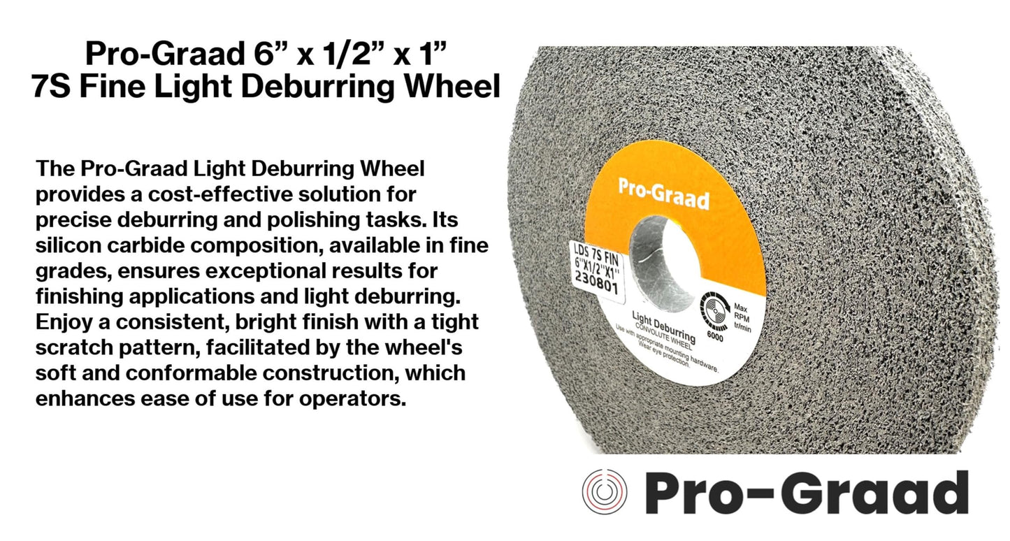 Pro-Graad Light Deburring Wheel - 6" x 1/2" x 1" 7S Fine Grit - Silicon Carbide – Light Deburring, Finishing and Polishing Wheel – 01662 - Convolute - (1 Pack)