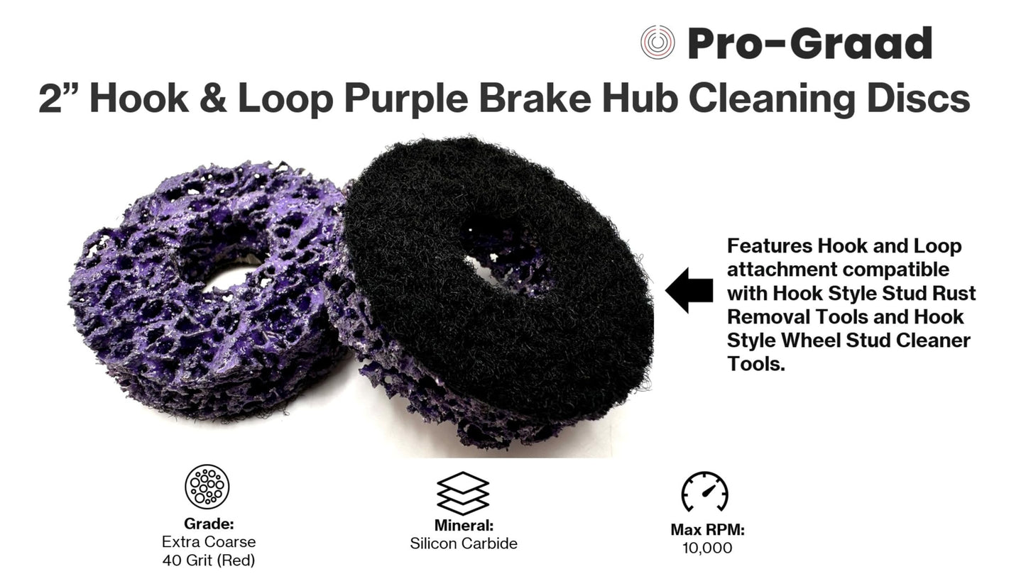 Pro-Graad 10 Pack 2” Hook & Loop Brake Hub Cleaning Discs, Brake Drum & Rotor, Around Wheel Studs Rust Removal, Replacement Pads Compatible with Hook Style Stud Rust Removal & Wheel Stud Cleaner Tools
