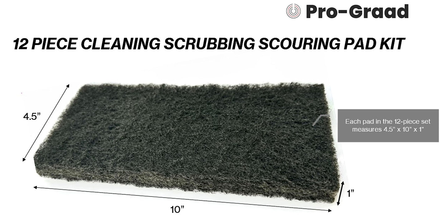 Pro-Graad 12 piece Refill Cleaning Scrubbing Scouring Pad Kit with 3x of 4 Different 10 x 4.5in Utility Cleaning Scrubber Scouring Pads | White Blue Brown Black | Compatible with Doodlebug Pad Holder