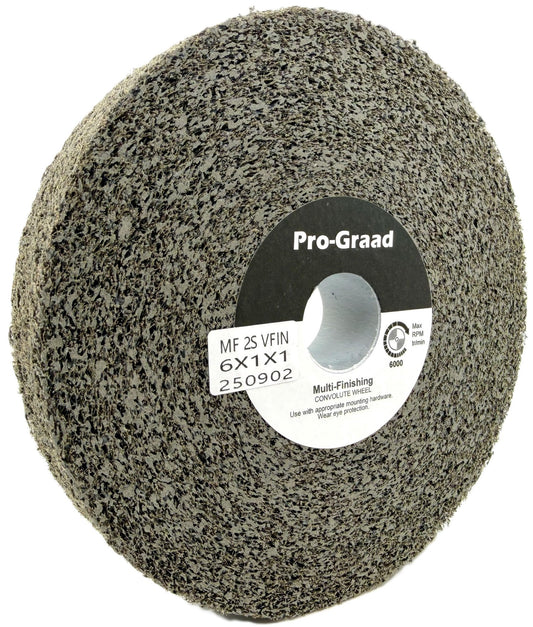 Pro-Graad Multi-Finishing Wheel – 6” x 1” x 1” 2S Very Fine Grit Silicon Carbide - Stainless Steel Finishing Convolute Wheel  – for #4 - #5 Finish - 1 Pack