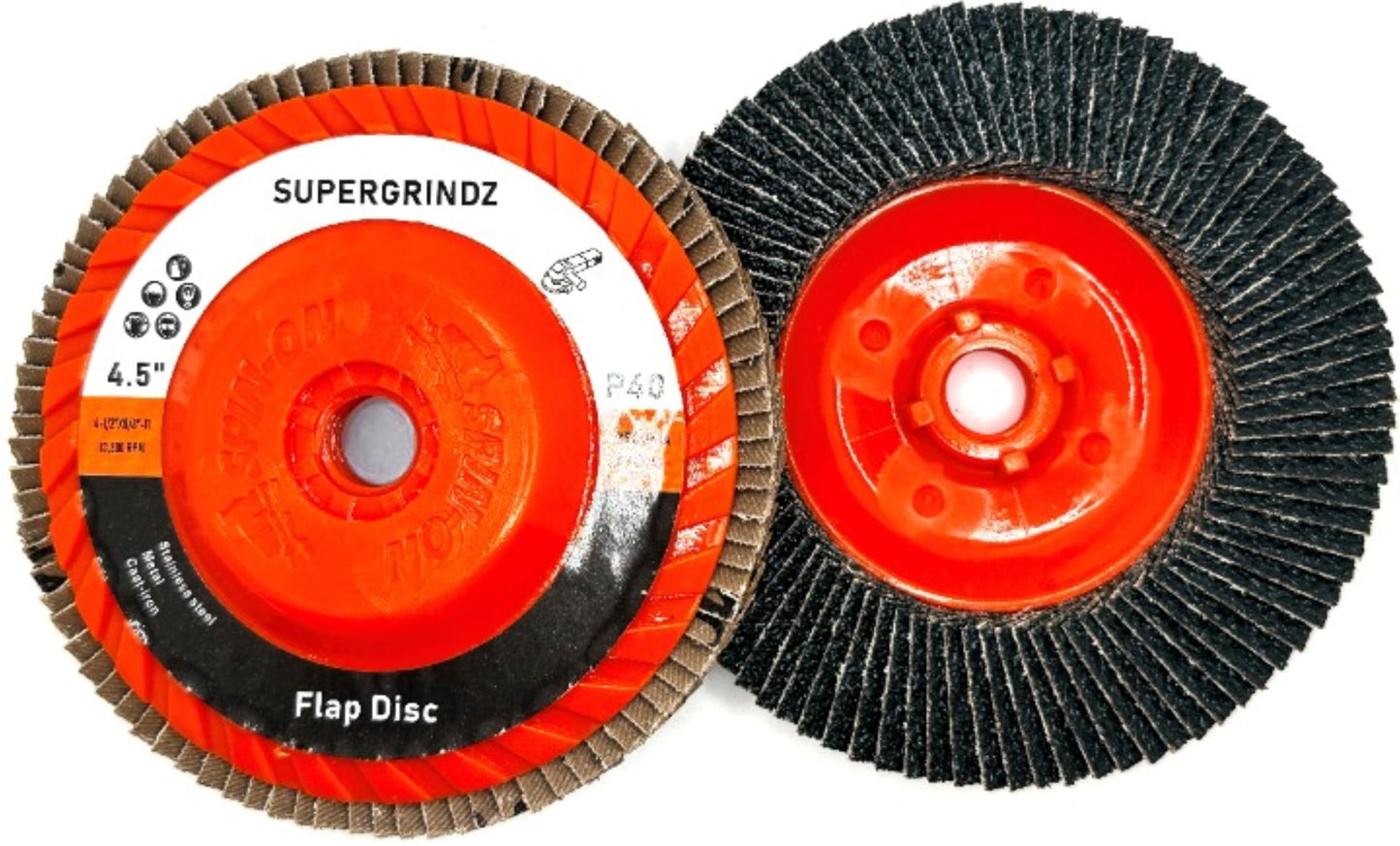SuperGrindz 10 Pack 4-1/2" x 5/8"-11 40 Grit Type 27 High-Density Zirconia Trimmable Flap Discs for 4.5" & 5" Grinders, 5/8”-11 Fast Change Hub, Sanding, Finishing, Stock & Rust Removal