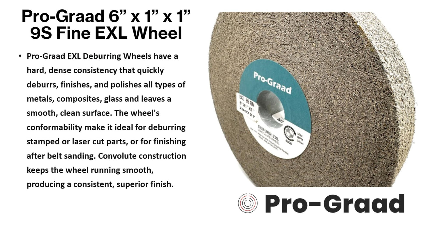 Pro-Graad EXL Deburring Wheel - 6" x 1" x 1" 9S Fine Grit - Silicon Carbide - Metal Deburring, Finishing and Polishing Wheel - Convolute - 05132 - (1 Pack)