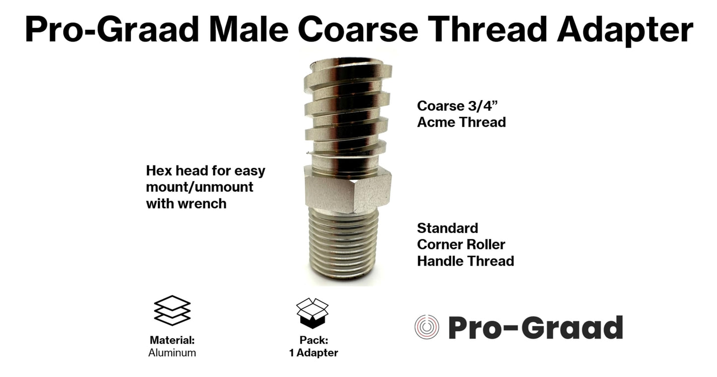 Pro-Graad Aluminum Male Coarse Thread Adapter - Converts Drywall Corner Roller Handle to Acme 3/4" Threads to fit Paint Rollers, Stipple Brushes, Brooms, Mops & More - Lightweight & Durable