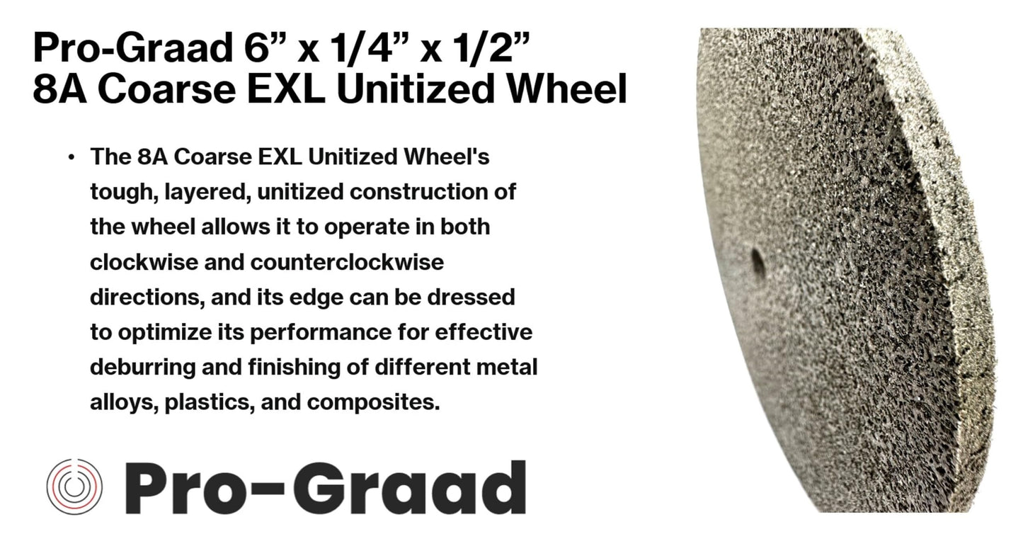 Pro-Graad EXL Unitized Wheel, Aluminum Oxide, 6" Diameter x 1/4" Wide x 1/2" Arbor, 8A Coarse | 13777 | (Pack of 1)