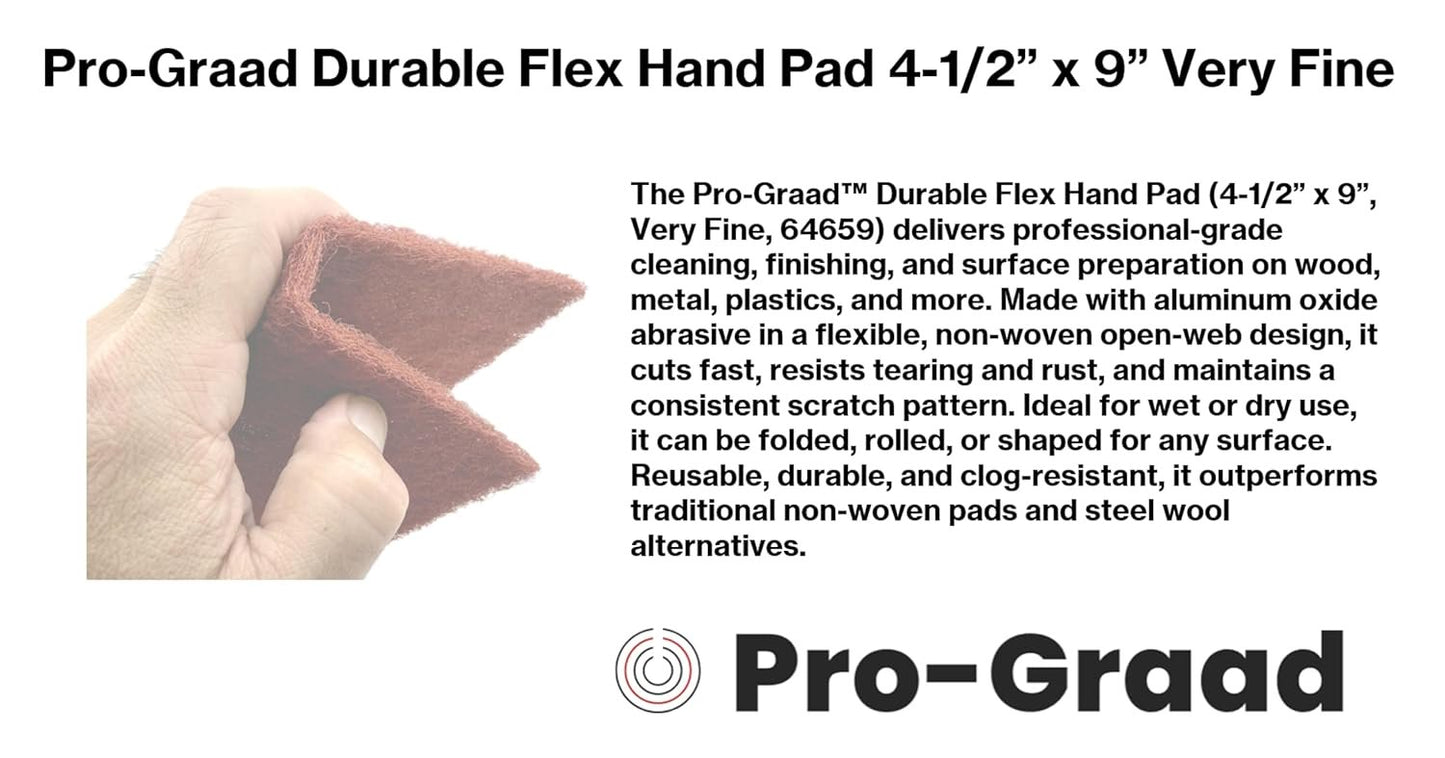 Pro-Graad Durable Flex Hand Pad 4-1/2” x 9” – Very Fine Aluminum Oxide Non-Woven Abrasive, Flexible Surface Conditioning Pad for Cleaning, Finishing & Scuffing – Reusable, Rust-Free – 64659 – 25 Pack
