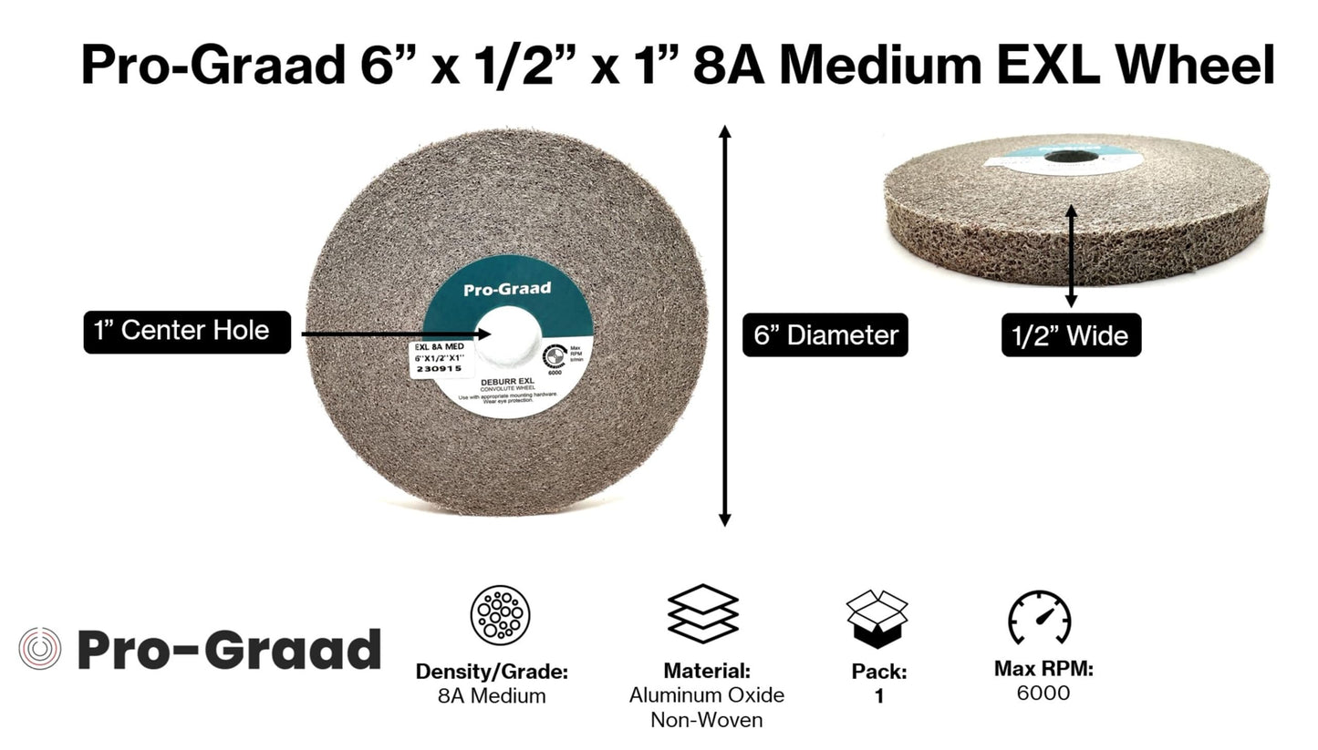 Pro-Graad EXL Deburring Wheel - 6" x 1/2" x 1" 8A Medium Grit - Aluminum Oxide - Metal Deburring, Finishing and Polishing Wheel - Convolute - (1 Pack)