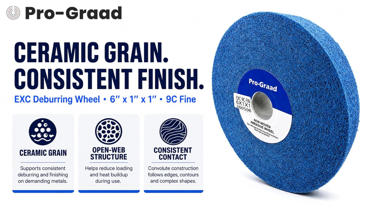 Pro-Graad EXC 6" x 1" x 1" 9C Fine Ceramic Deburring Finishing Wheel, 11248
