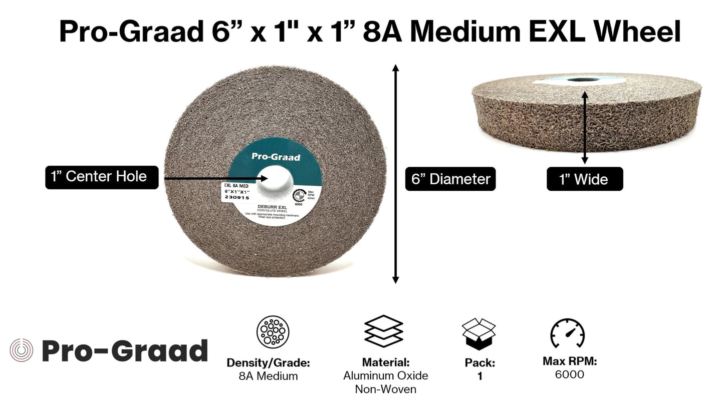Pro-Graad EXL Deburring Wheel - 6" x 1" x 1" 8A Medium Grit - Aluminum Oxide - Metal Deburring, Finishing and Polishing Wheel - Convolute - 13617 - (1 Pack)