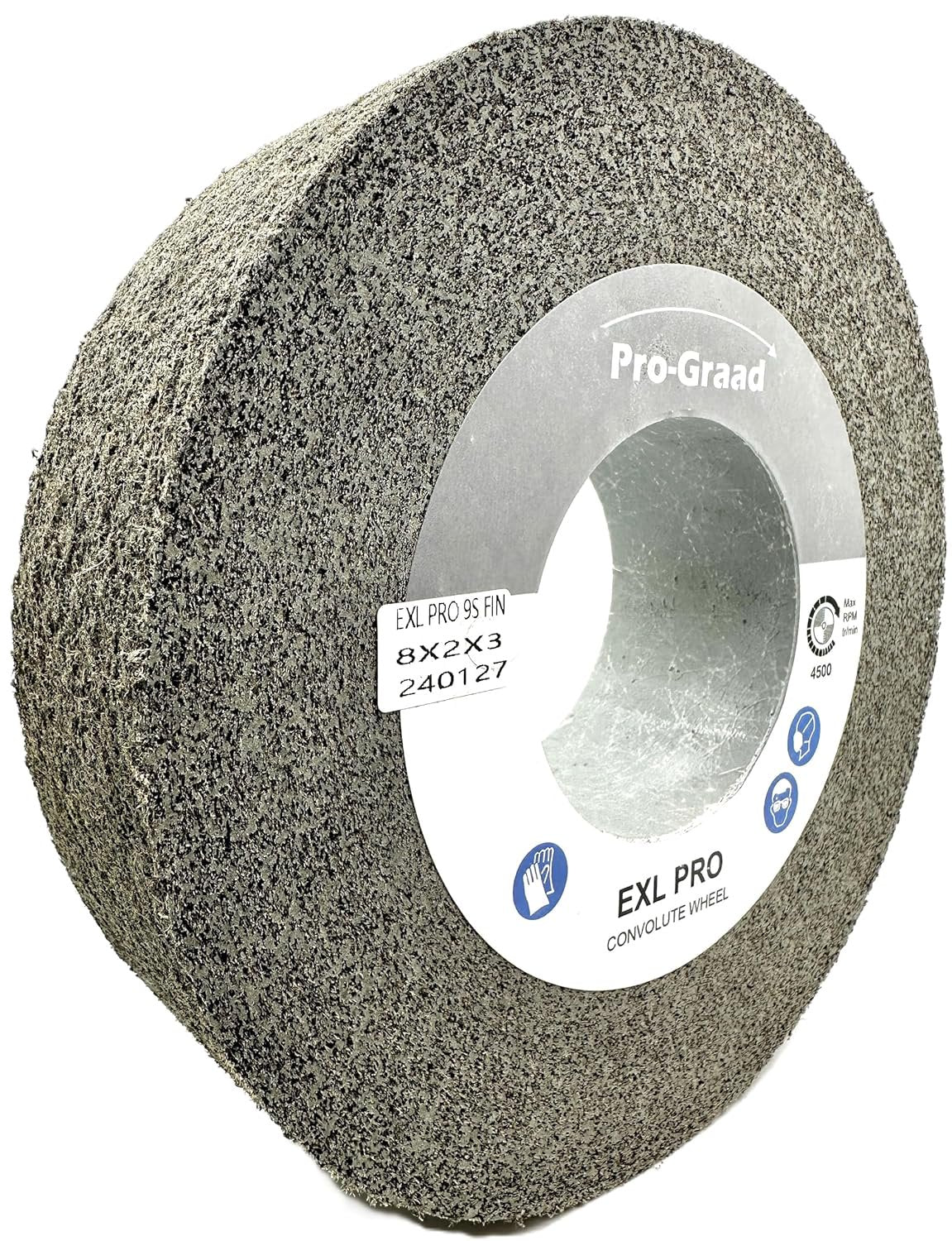 Pro-Graad EXL PRO Deburring & Polishing Wheel 8"x2"x3" 9S Fine Silicon Carbide | Professional Convolute Wheel for Metal Deburring, Finishing & Polishing – 94909 – 1 Pack