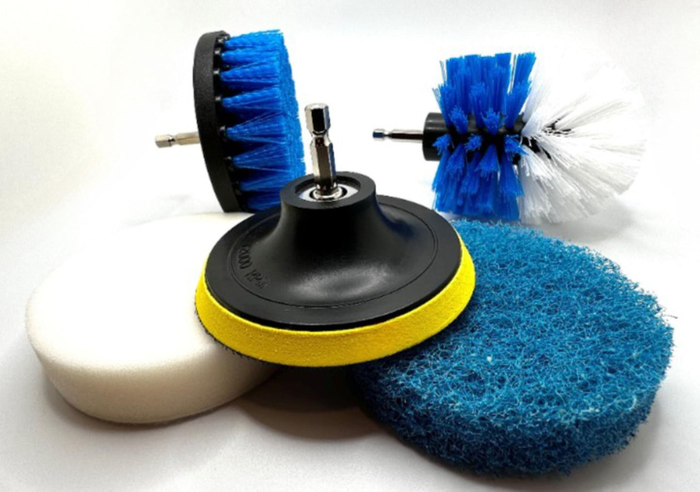Pro-Graad 4 Piece Drill Brush Attachment Set, Scrubbing Pad and Sponge - Power Brush Scrubber Deep Cleaning Kit for Bathroom Kitchen Boat Car Grout Floor Tub Shower Tile Surfaces