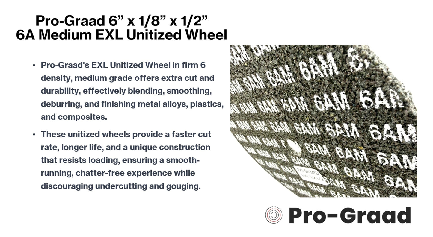 Pro-Graad EXL Unitized Wheel, Aluminum Oxide, 6" Diameter x 1/8" Wide x 1/2" Arbor, 6A Medium | 27974 | (Pack of 1)
