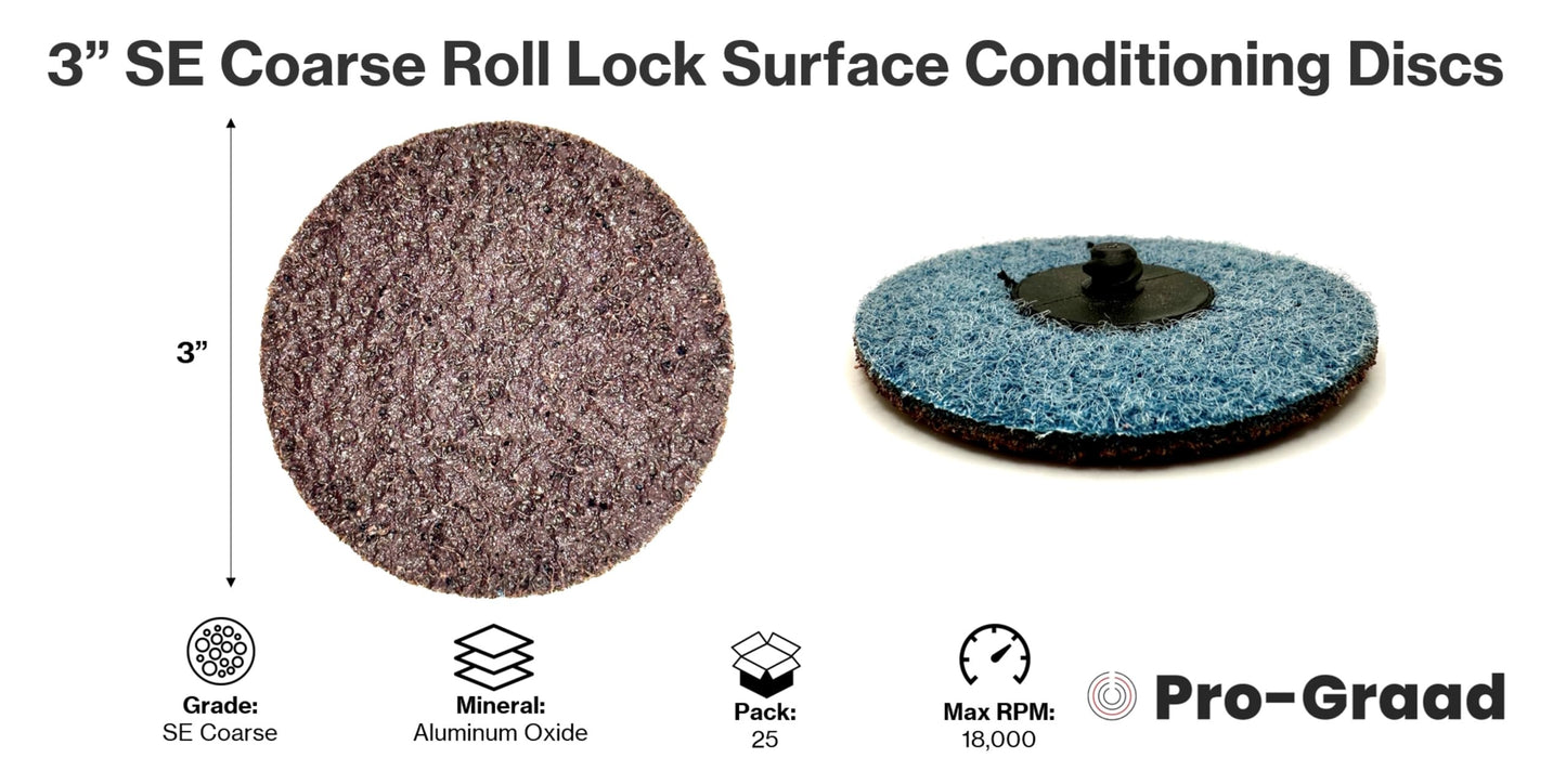Pro-Graad 3” SE Coarse Roll Lock Quick Change Heavy Duty Non-Woven Surface Conditioning Discs for Deburring Sanding Blending Polishing Paint Removal with Male R-Type Backing, Brown (ACRS), 18082